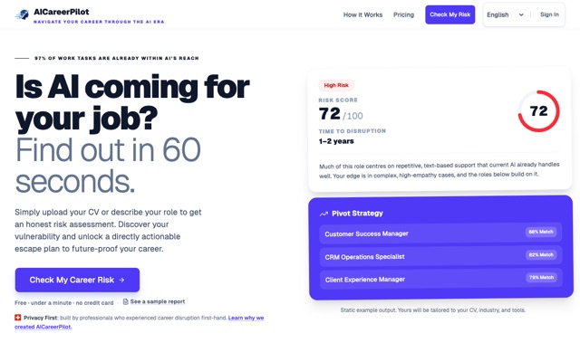 Screenshot of AI Career Pilot — career risk assessment app