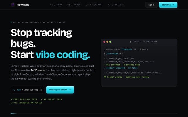 Screenshot of FlowIssue — agentic issue tracking