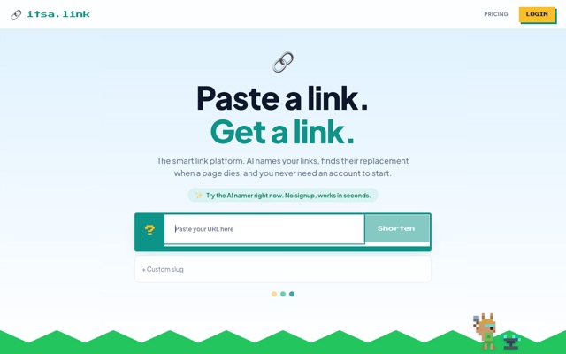 Screenshot of itsa.link — smart link shortener